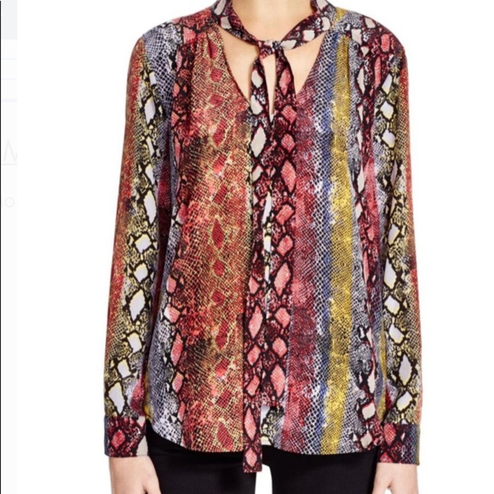 Ella Moss Snake print, tie-neck blouse